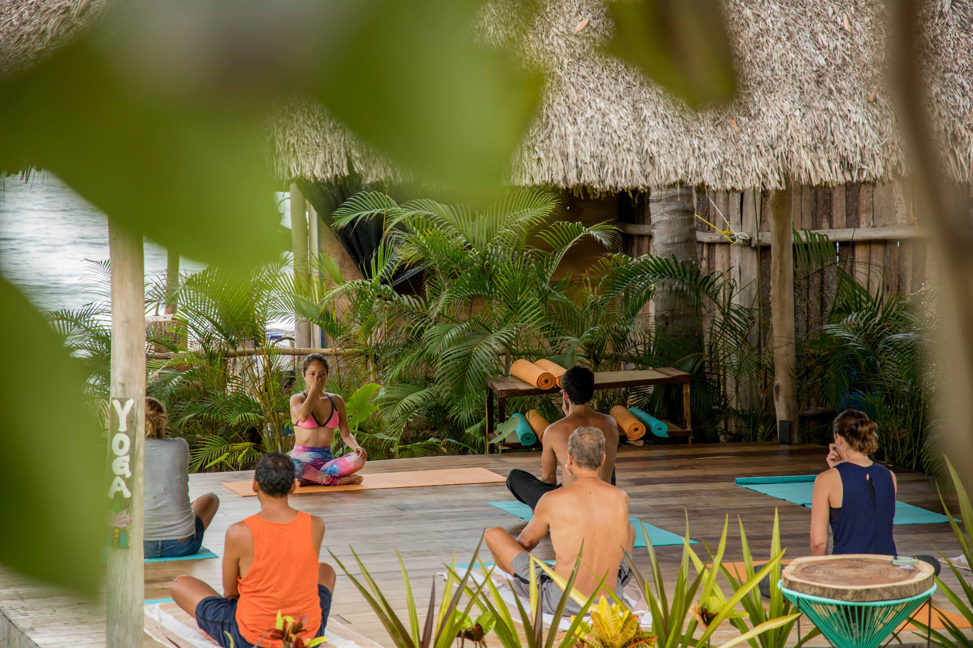 Yoga class at the La Xala palapa, Amaca Beach Retreat, Quimixto, Puerto Vallarta