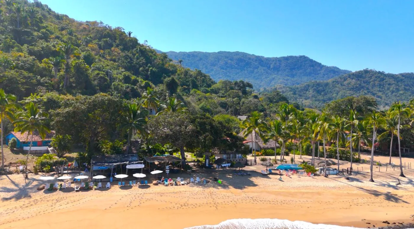 Aerial view of beach and jungle in Quimixto
